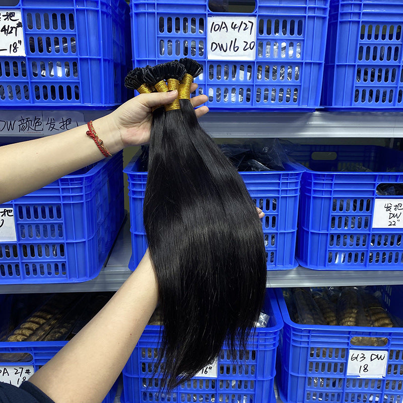 Customized Black Long Straight Wig Human Hair Seamless Hair Extensions U-Tip Hair Natural Color Nail Hair Extensions