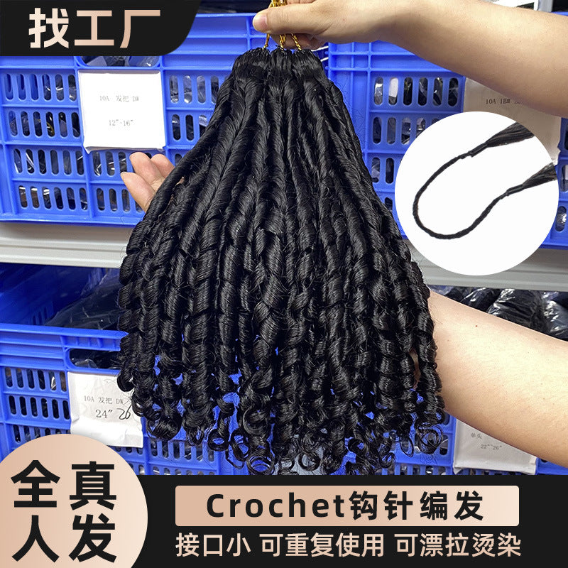 European and American Cross-Border Human Hair Crochet Hair Crochet Hair Human Hair Chopsticks Curly Women's Wig
