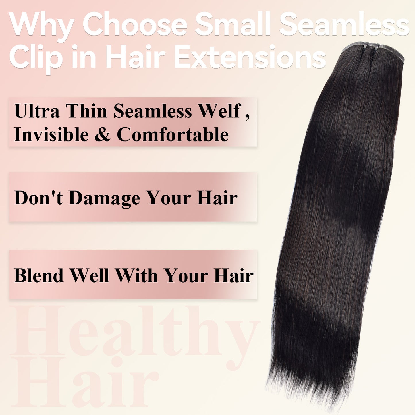 Human Hair Clip-In Hair Extensions, Seven-Piece Set, Seamless Women's Hair Extensions