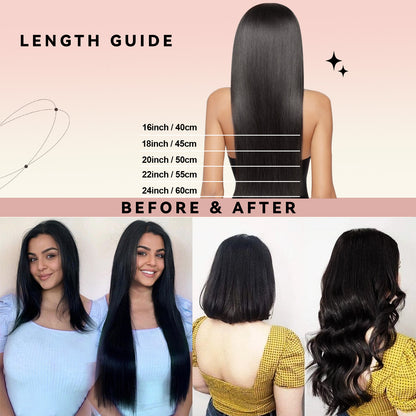 Human Hair Clip-In Hair Extensions, Seven-Piece Set, Seamless Women's Hair Extensions