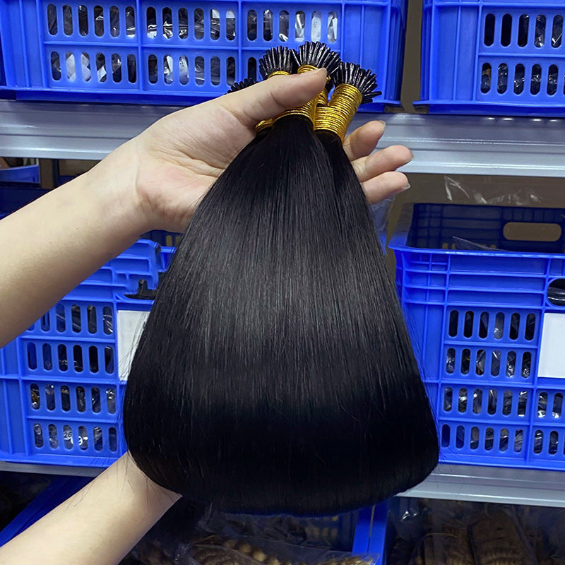 Manufacturer's Ready-Made Real Hair Wig Crystal Line Stick Hair Extension I-Tip Human Hair Wig Cross-Border Wig