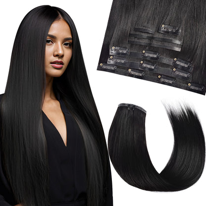Human Hair Clip-In Hair Extensions, Seven-Piece Set, Seamless Women's Hair Extensions