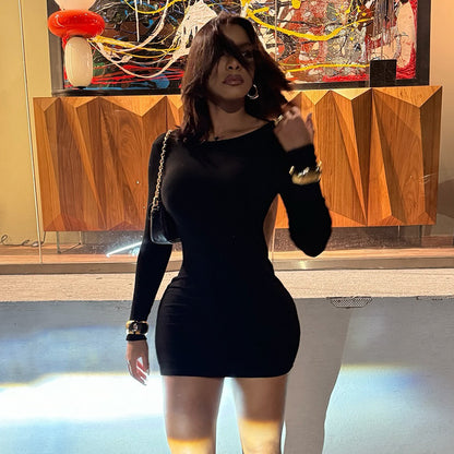 K24DS345 European and American style cross-border women's clothing summer new fashion solid color round neck backless slim hip dress