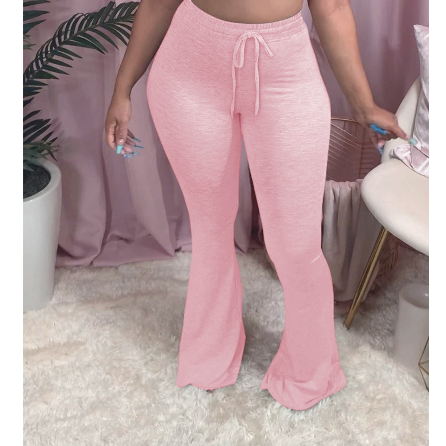 S3875 Amazon Independent Site European and American Export Women's Sexy Pure Color Casual Tight High Waist Strap Flared Pants