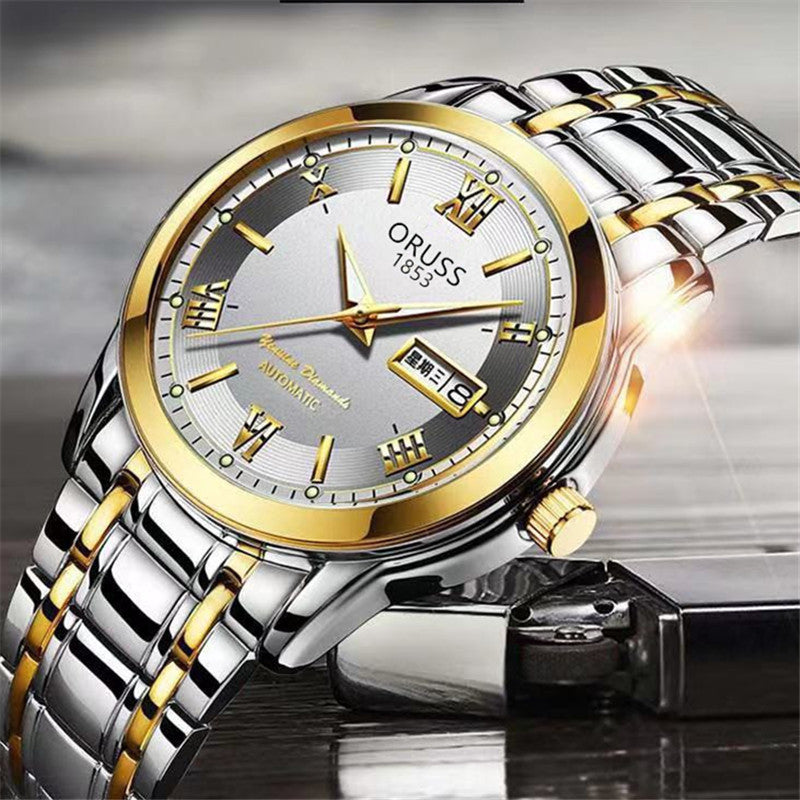 Counter Automatic Movement Watch Men's Calendar Luminous Waterproof Ultra-thin Non-mechanical Watch Steel Domestic Watch Men