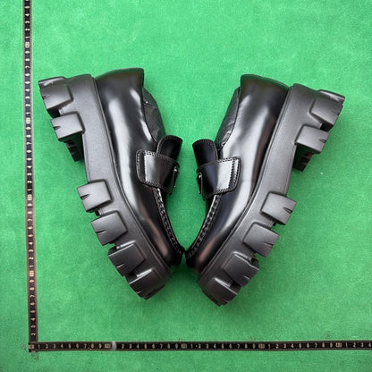Prada - Monolith Brushed Leather Loafers