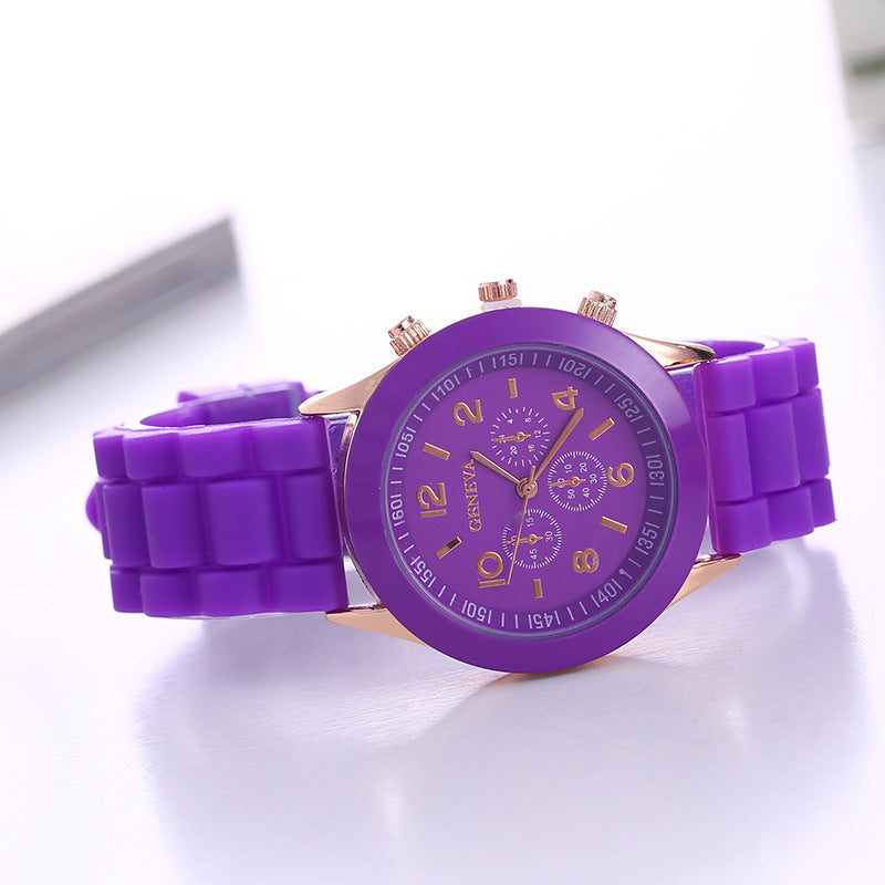 in stock Geneva Geneva Silicone Watch Women's Korean Style Fashion Beautiful Color Jelly Student Casual Watch