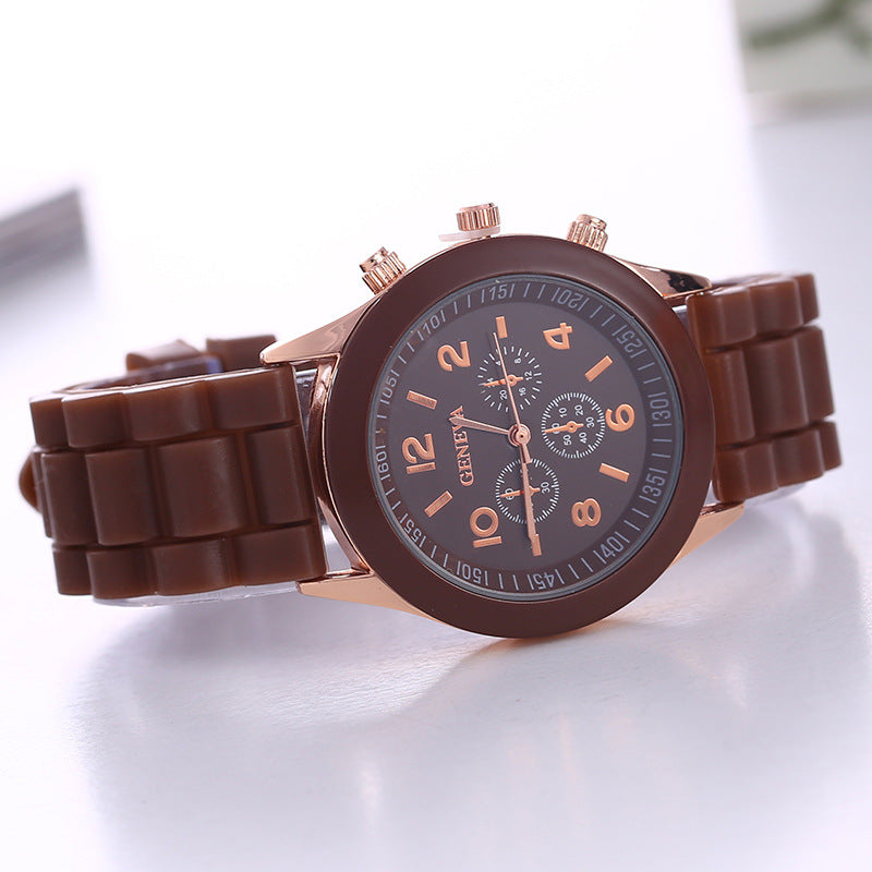 in stock Geneva Geneva Silicone Watch Women's Korean Style Fashion Beautiful Color Jelly Student Casual Watch