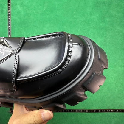 Prada - Monolith Brushed Leather Loafers