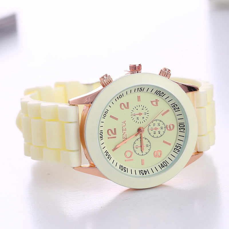 in stock Geneva Geneva Silicone Watch Women's Korean Style Fashion Beautiful Color Jelly Student Casual Watch