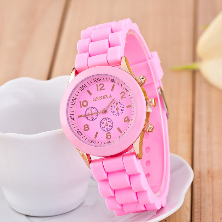 in stock Geneva Geneva Silicone Watch Women's Korean Style Fashion Beautiful Color Jelly Student Casual Watch
