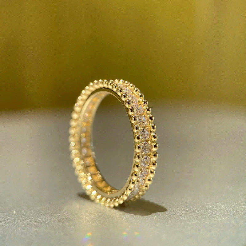 High-End Version of Diamond Ring for Women, Thick 18K Gold-Plated Bead Edge Full of Diamonds, Couple Ring Stackable Starry Sky Manufacturer Wholesale