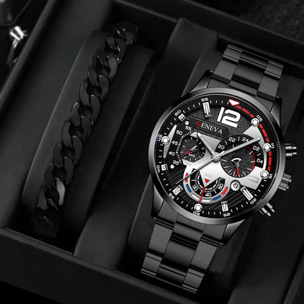 Factory direct sales calendar steel watch men's large dial quartz watch cross-border hot foreign trade men's watches wholesale