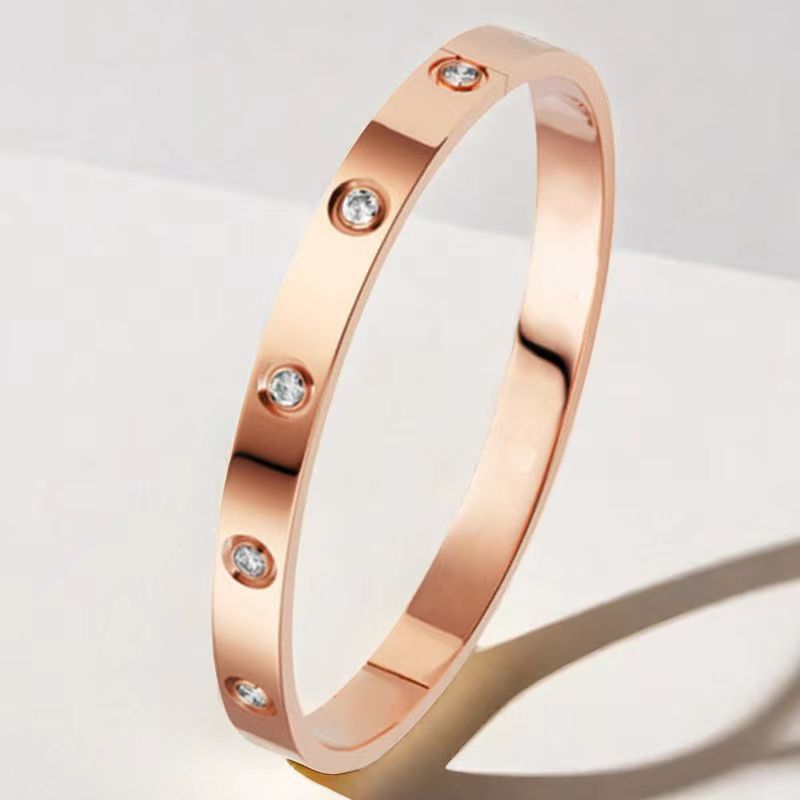 Cross-border Stainless Steel Bracelet Women's High-grade Electroplated Circle Bracelet Diamond Light Luxury Titanium Steel Fashion Jewelry