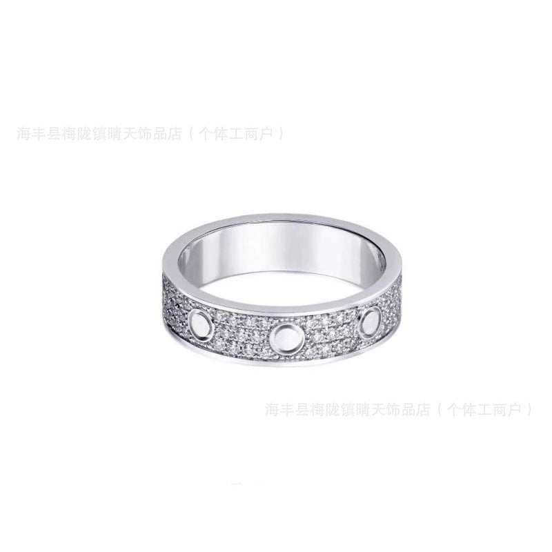 High-End Baby's Breath Ring Plated with 18K Thick Gold Couple Ring Mini Diamond-Set Two-Row Three-Row Diamond Manufacturer Wholesale