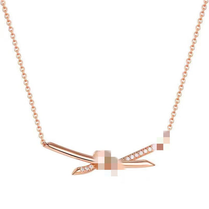 High Version T Knot Knot Necklace with Diamond Half Full Diamond Neck Chain All-match Fashion V Clavicle Chain Jewelry Fashion Beautiful