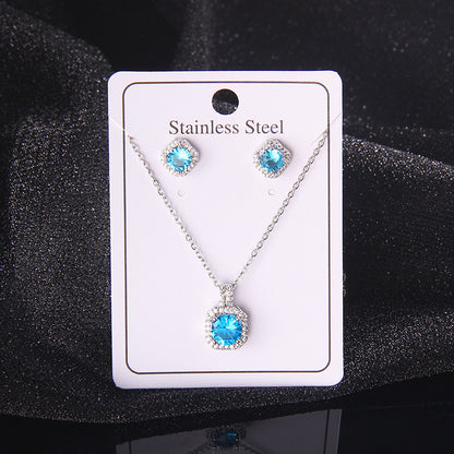 Set of Zircon Cross-Border Aliexpress Crystal Square Diamond Full Diamond Perfume Bottle Necklace Women's Jewelry Earrings Hot Selling Earrings