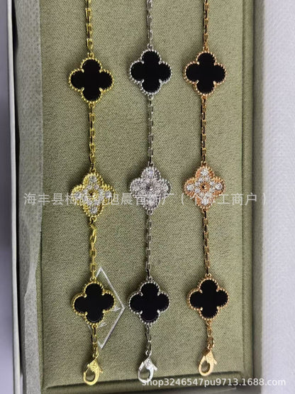 High Version V Gold Four-Leaf Clover Five-Flower Bracelet Cnc Women's Red Agate Purple Chalcedony White Mother-Of-Pearl Plated V Gold V Fashionable and Beautiful