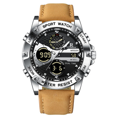 Ruizhiyuan Cross-Border New Double Display Men's Leather Watch Student Trend Waterproof Electronic Watch Wholesale