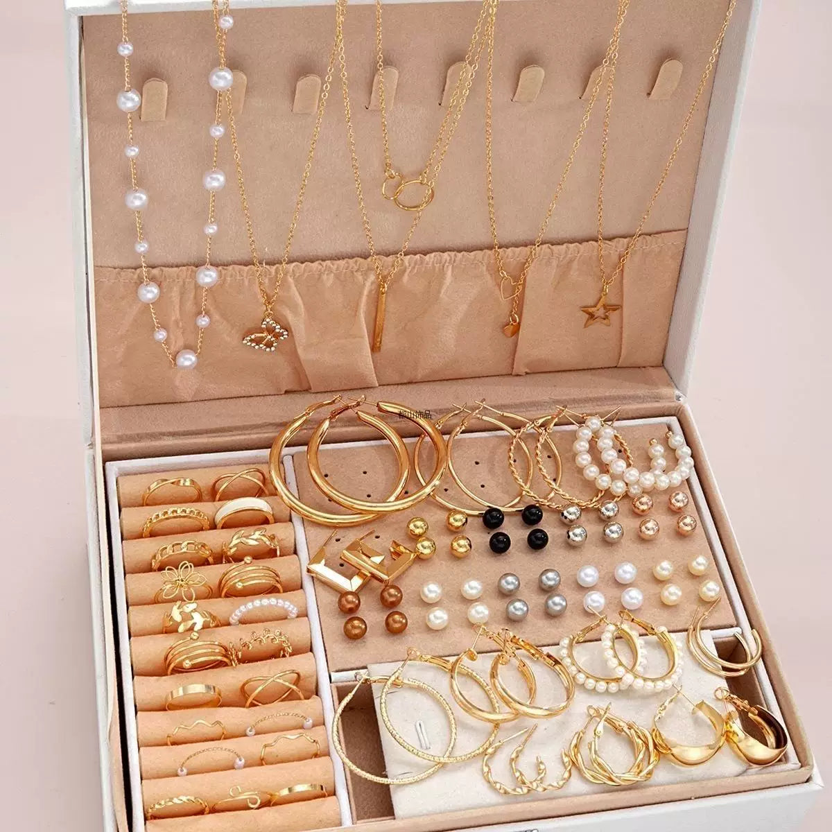 Jewelry Set New Cross-Border Hot European and American Hot Selling Imitation Pearl Alloy Jewelry Set (without Box)