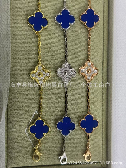 High Version V Gold Four-Leaf Clover Five-Flower Bracelet Cnc Women's Red Agate Purple Chalcedony White Mother-Of-Pearl Plated V Gold V Fashionable and Beautiful