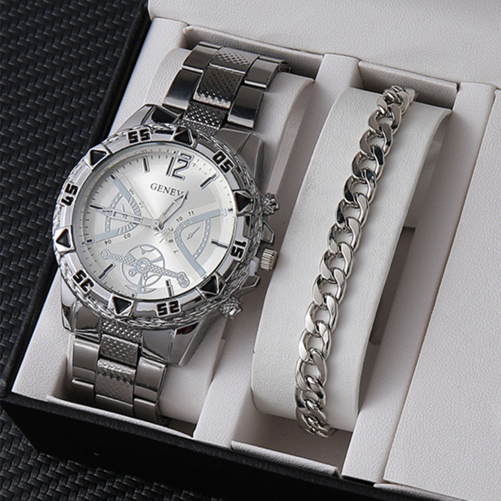 Factory direct sales calendar steel watch men's large dial quartz watch cross-border hot foreign trade men's watches wholesale