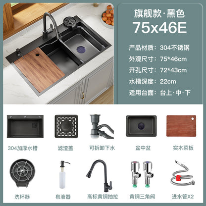 Nano Gun Grey Sink Large Single Sink Kitchen 304 Stainless Steel Handmade Vegetable Washing Sink Sink Household