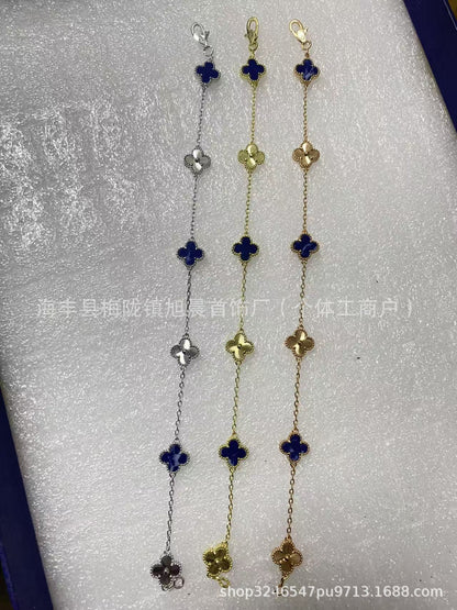 High Version V Gold Mini Small Four-Leaf Clover Six-Flower Bracelet for Women Full of Diamonds Plated with 18K Rose Gold Versatile High-End Jewelry