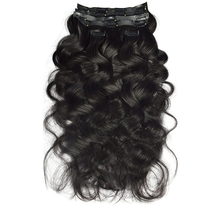 Human Hair Clip-In Hair Extensions, Seven-Piece Set, Seamless Women's Hair Extensions
