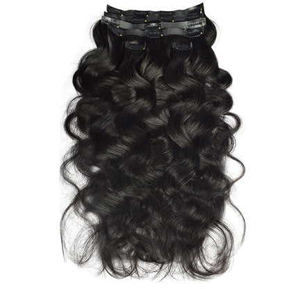 Human Hair Clip-In Hair Extensions, Seven-Piece Set, Seamless Women's Hair Extensions