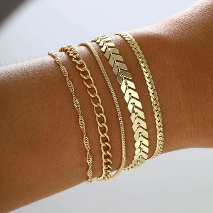6-Piece Set Bracelets Women's Metal Strip Jewelry Set 6-Pack Hand Suit