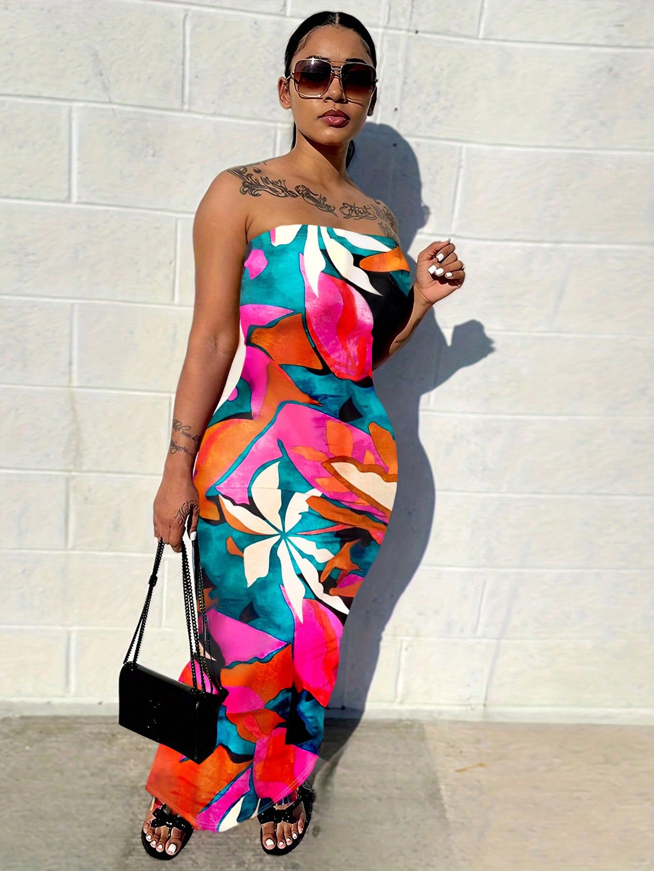 S390584 Cross-Border European and American Summer Fashion Elegant Elegant Printed Pullover Sleeveless Dress Women's Mid-Length