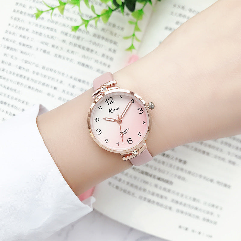 Card Mystery ins Style Student Watch Women's Harajuku Simple Gradient Thin Strap Waterproof Electronic Quartz Watch for Junior High School