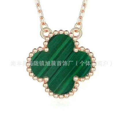 Latest Product 2025 Fanjia Four-Leaf Necklace 15mm Carnelian White Mother-Of-Pearl Pendant Clavicle Chain Couple Gift Fashion