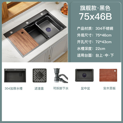 Nano Gun Grey Sink Large Single Sink Kitchen 304 Stainless Steel Handmade Vegetable Washing Sink Sink Household