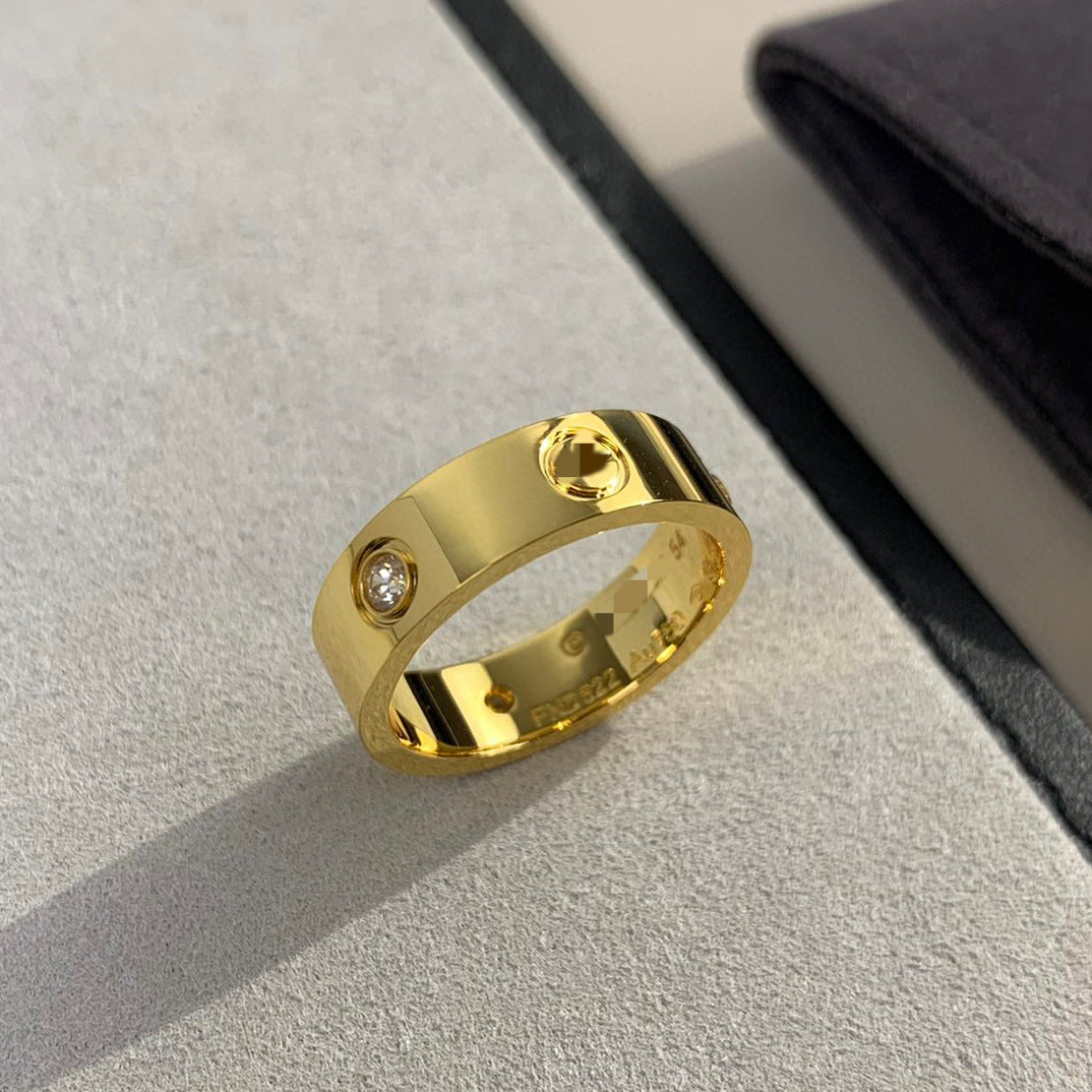 High version thick plated 18K mi gold LOVE wide version no drill three diamond ring fashion personality ring factory outlet
