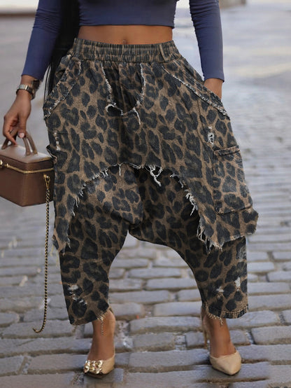 S391435 Cross-Border Women's Fashion Camouflage Ripped Harem Pants Vintage Distressed Loose Street Style Drop-Crotch Pants
