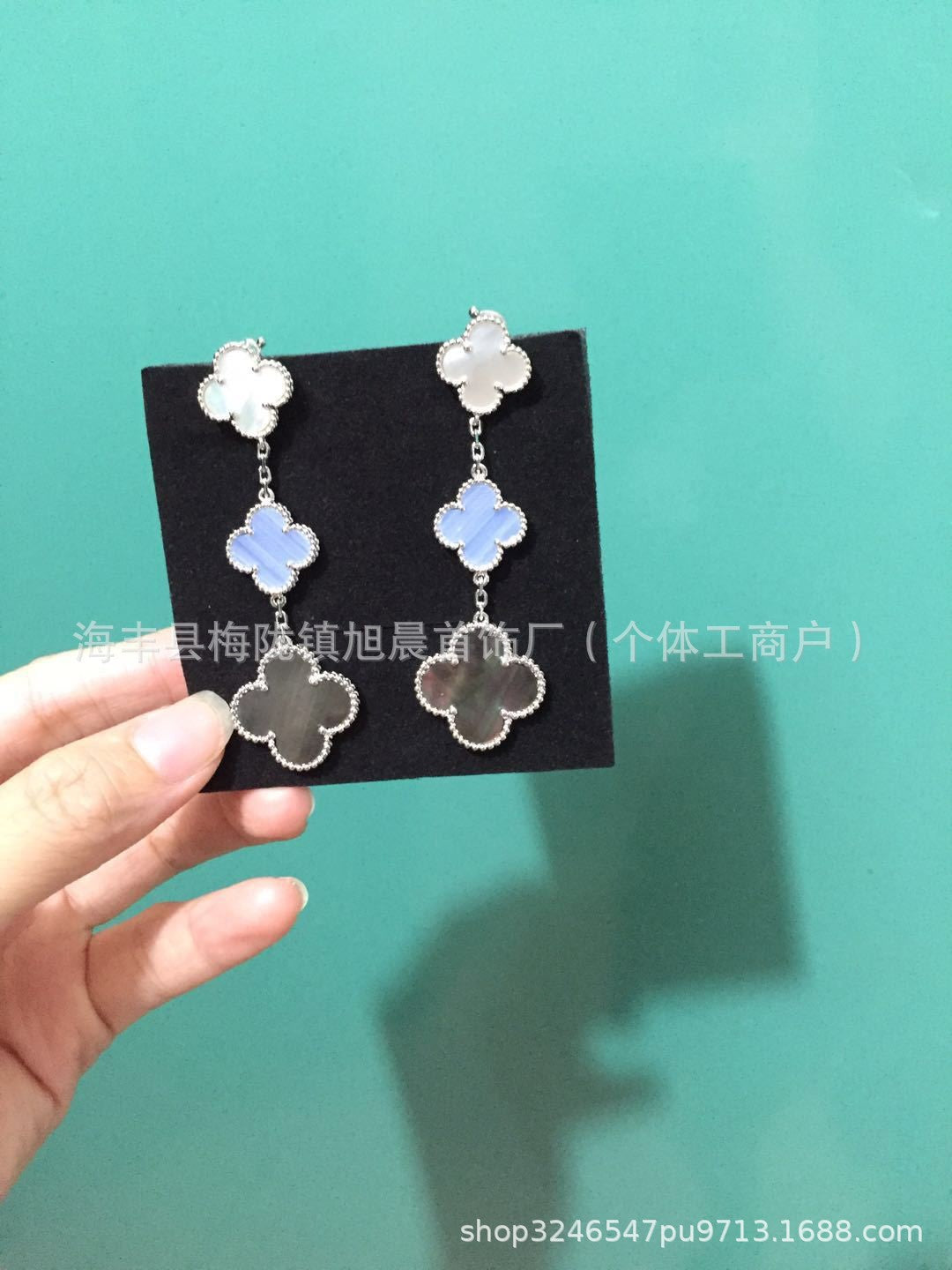 2024 New Four-Leaf Clover Three-Flower Plated 18K Gold Black Agate Red Chalcedony Long Earrings for Women Ins Earrings Anti-Over