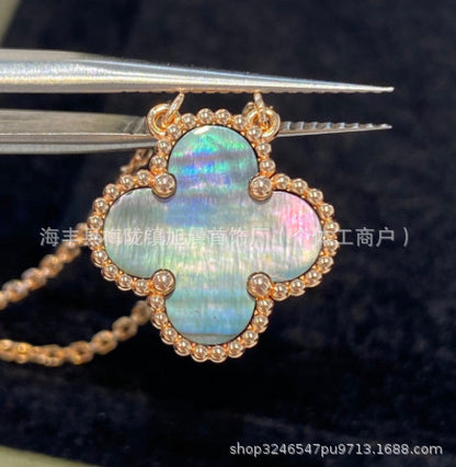 Latest Product 2025 Fanjia Four-Leaf Necklace 15mm Carnelian White Mother-Of-Pearl Pendant Clavicle Chain Couple Gift Fashion