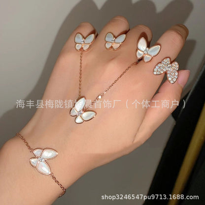White Fritillaria Butterfly Necklace Women's Alloy Plated 18K Rose Gold Light Luxury Niche Full Diamond Clavicle Chain Original Bracelet