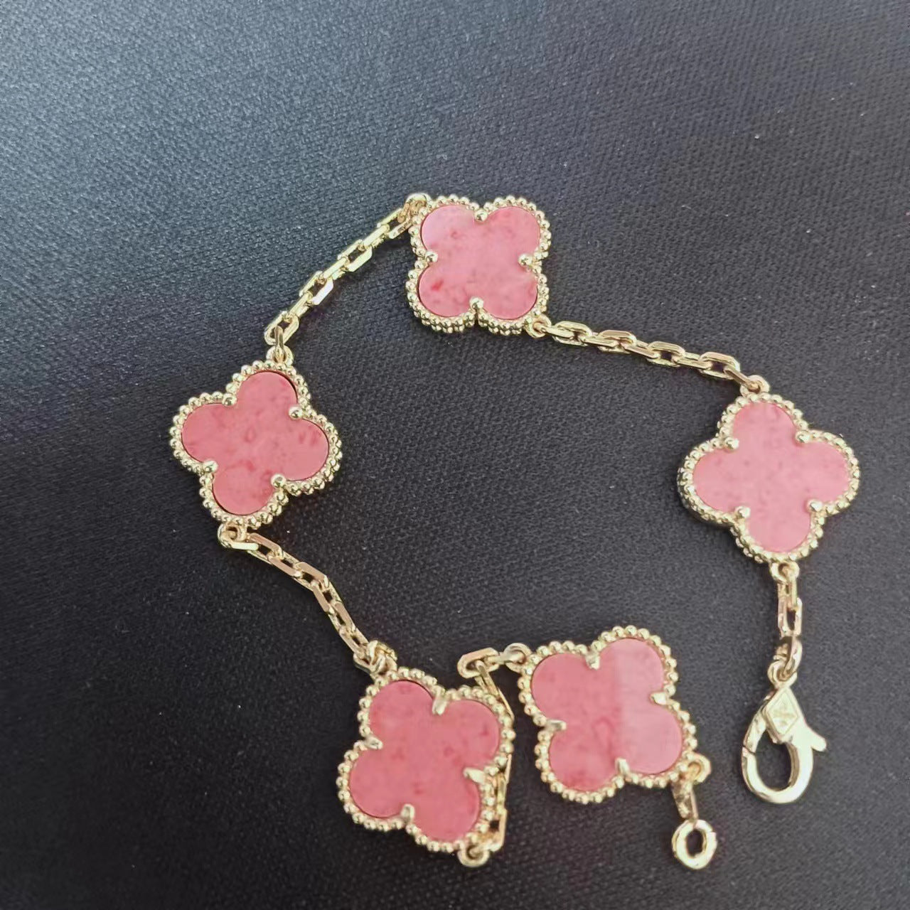 High version 925 silver 9mm small six-flower mini four-leaf clover bracelet women's full diamond natural white fritillary red chalcedony agate