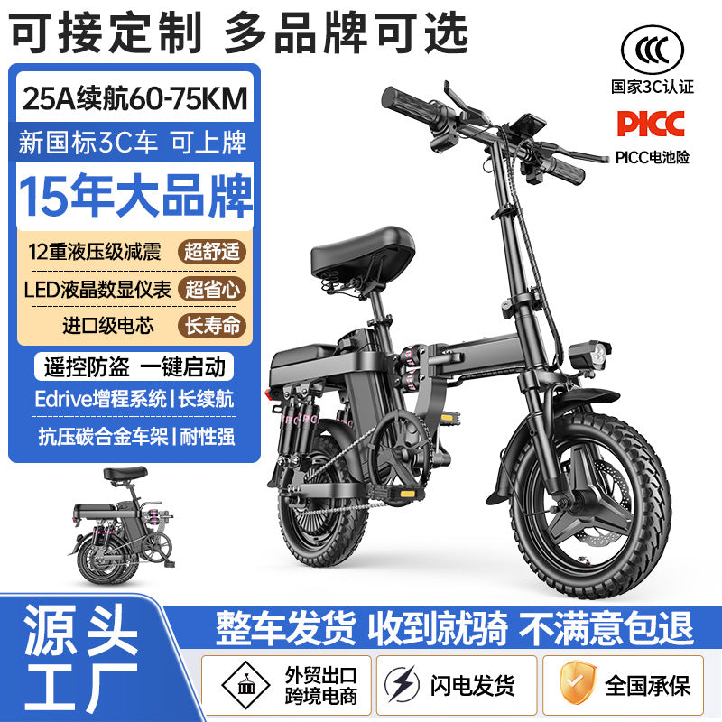 Source Factory New National Standard Folding Electric Bicycle Long-Range Electric Vehicle Driving Lithium Battery Moped