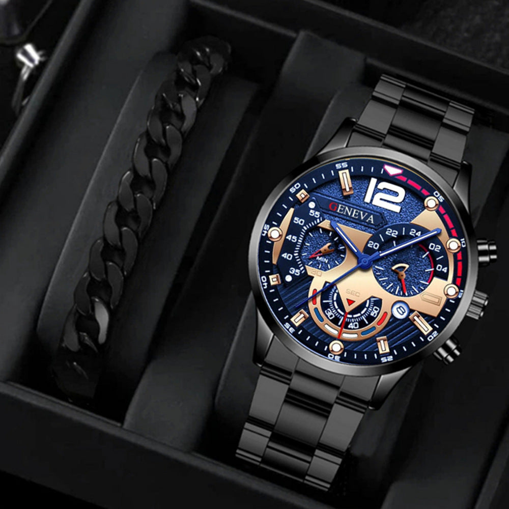 Factory direct sales calendar steel watch men's large dial quartz watch cross-border hot foreign trade men's watches wholesale