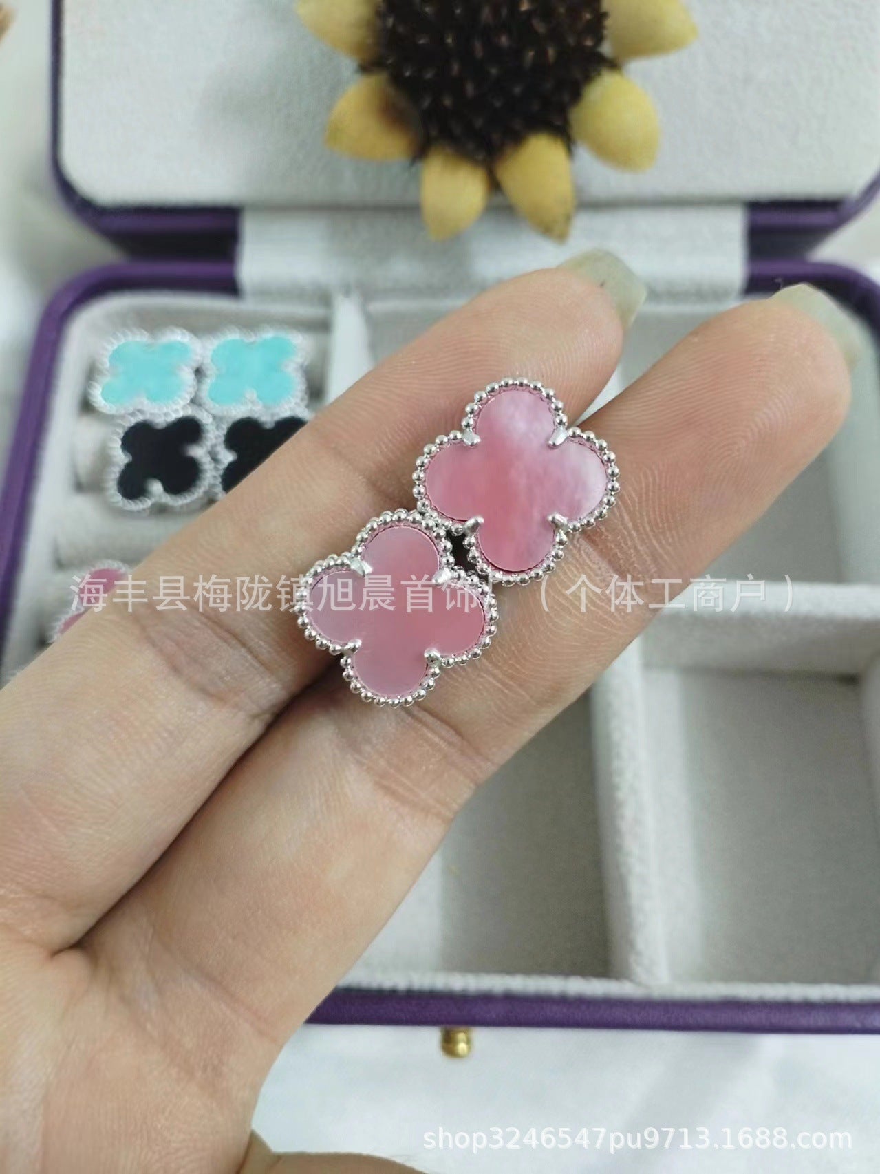 15mm New Fanjia Lucky Clover Ear Studs 18 Rose Gold Light Luxury Niche High-Grade All-Match Light Luxury Earrings