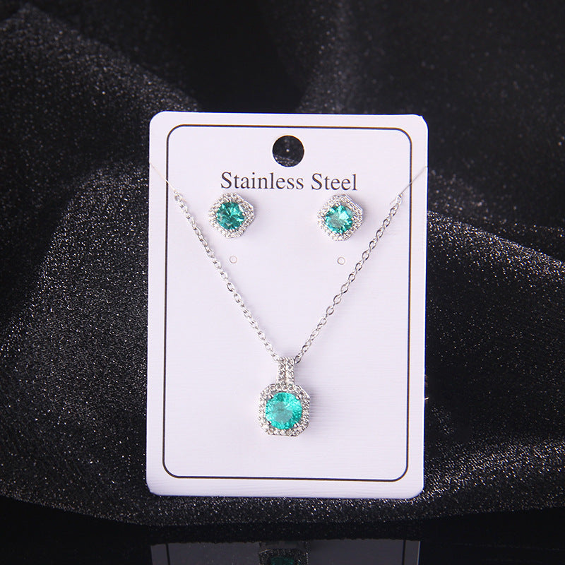 Set of Zircon Cross-Border Aliexpress Crystal Square Diamond Full Diamond Perfume Bottle Necklace Women's Jewelry Earrings Hot Selling Earrings