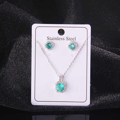Set of Zircon Cross-Border Aliexpress Crystal Square Diamond Full Diamond Perfume Bottle Necklace Women's Jewelry Earrings Hot Selling Earrings