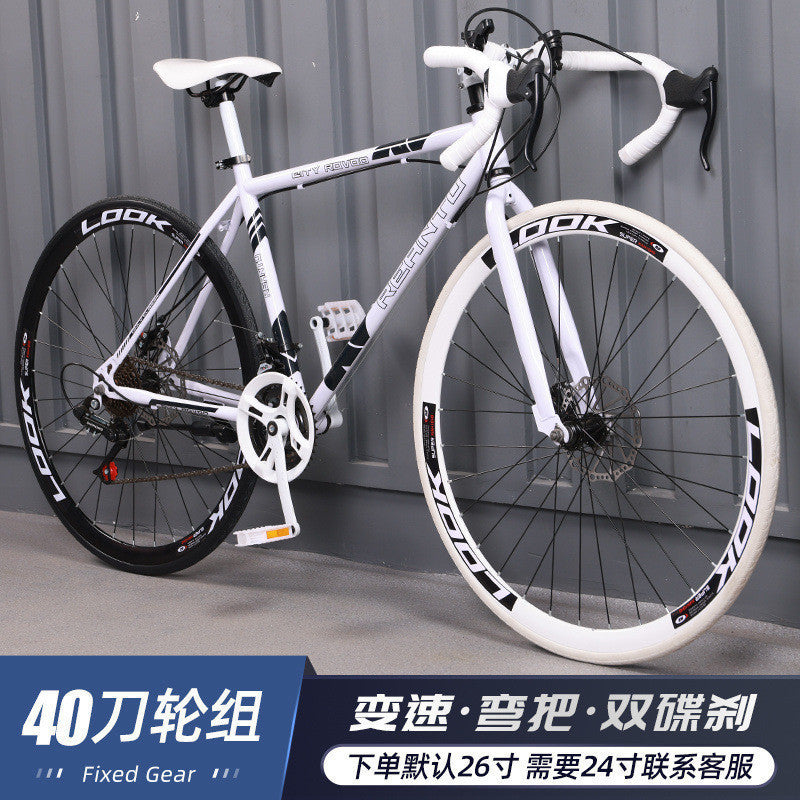 Variable Speed Fixed Gear Bicycle for Adults, Male and Female Students, Ultra-Light Road Racing Bicycle, High-Looking Solid Tire Internet Celebrity