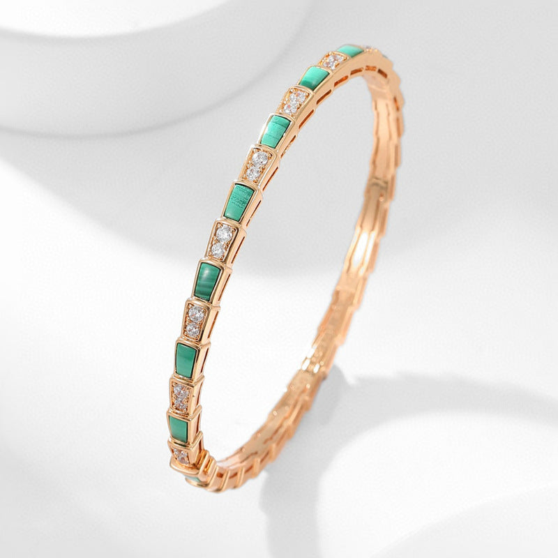 Niche Design High-grade Sense Diamond-encrusted White Fritillaria Snake Bone Bracelet Narrow Snake Bracelet Plated with K Rose Gold Personality Fashion
