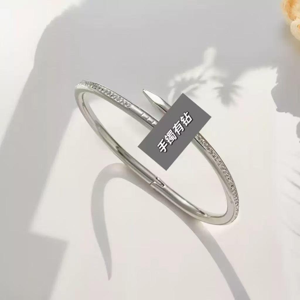 Cross-border Stainless Steel Bracelet Women's High-grade Electroplated Circle Bracelet Diamond Light Luxury Titanium Steel Fashion Jewelry