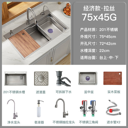 Nano Gun Grey Sink Large Single Sink Kitchen 304 Stainless Steel Handmade Vegetable Washing Sink Sink Household